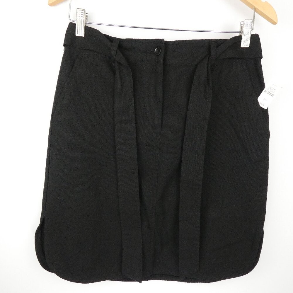 Talbots Womens Skirt 6P Cotton Stretch Tie Belt Black Curved Hem NEW